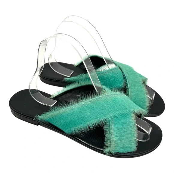 Avec Moderation St. Tropez Ponyhair Emerald Crossover Slide Sandals Women’s 39.5 - Picture 1 of 12